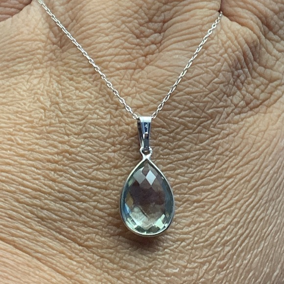 Jewelry - Genuine natural green amethyst 6.05ct pear cut Sterling silver 925 pendant/chain
